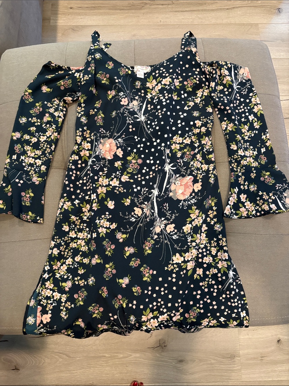 Women’s Navy Floral Cold-Shoulder Dress